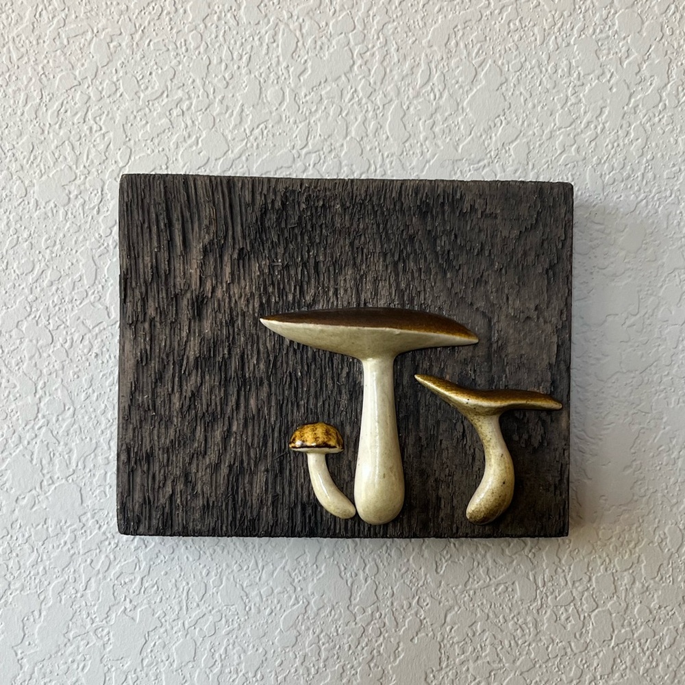Vintage handmade mushroom wall plaque
